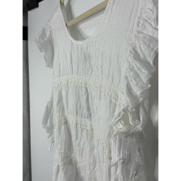 Terra Mia Italian Linen Top Women One Size White Lace 100% Linen Cottage Beachy - Picture 3 of 8